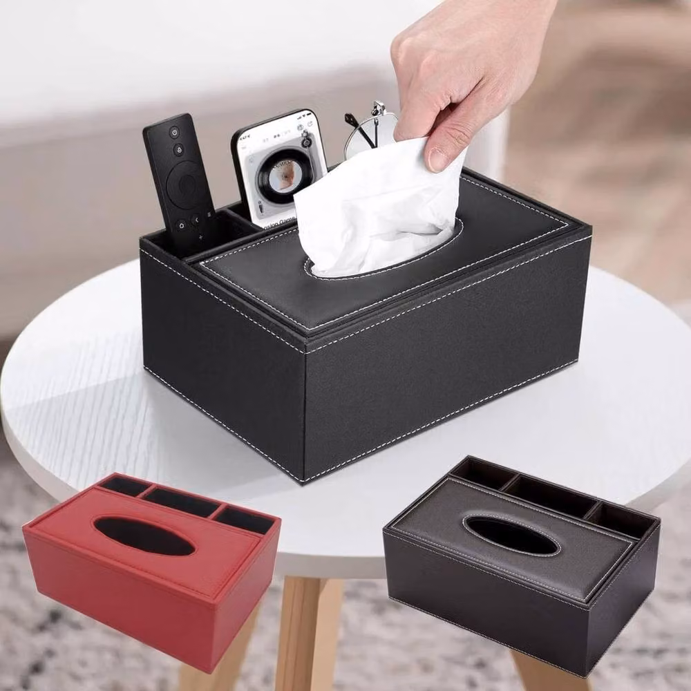 FLAVORA Rectangular PU Leather Tissue Box Cover Holder in Black, W: 16 cm, D: 9 cm, H: 16 cm – 3