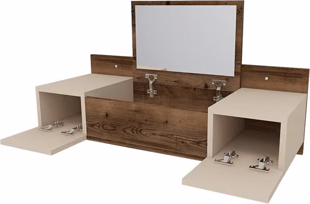 Destina Home LTD Zakkum Wall Mounted Makeup Vanity Table with Mirror in Light Walnut and Beige