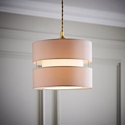 ValueLights Sophia 2 Tier Drum Easy Fit Ceiling Light Shade in Blush Pink with LED Bulb, Width: 26 cm – 2