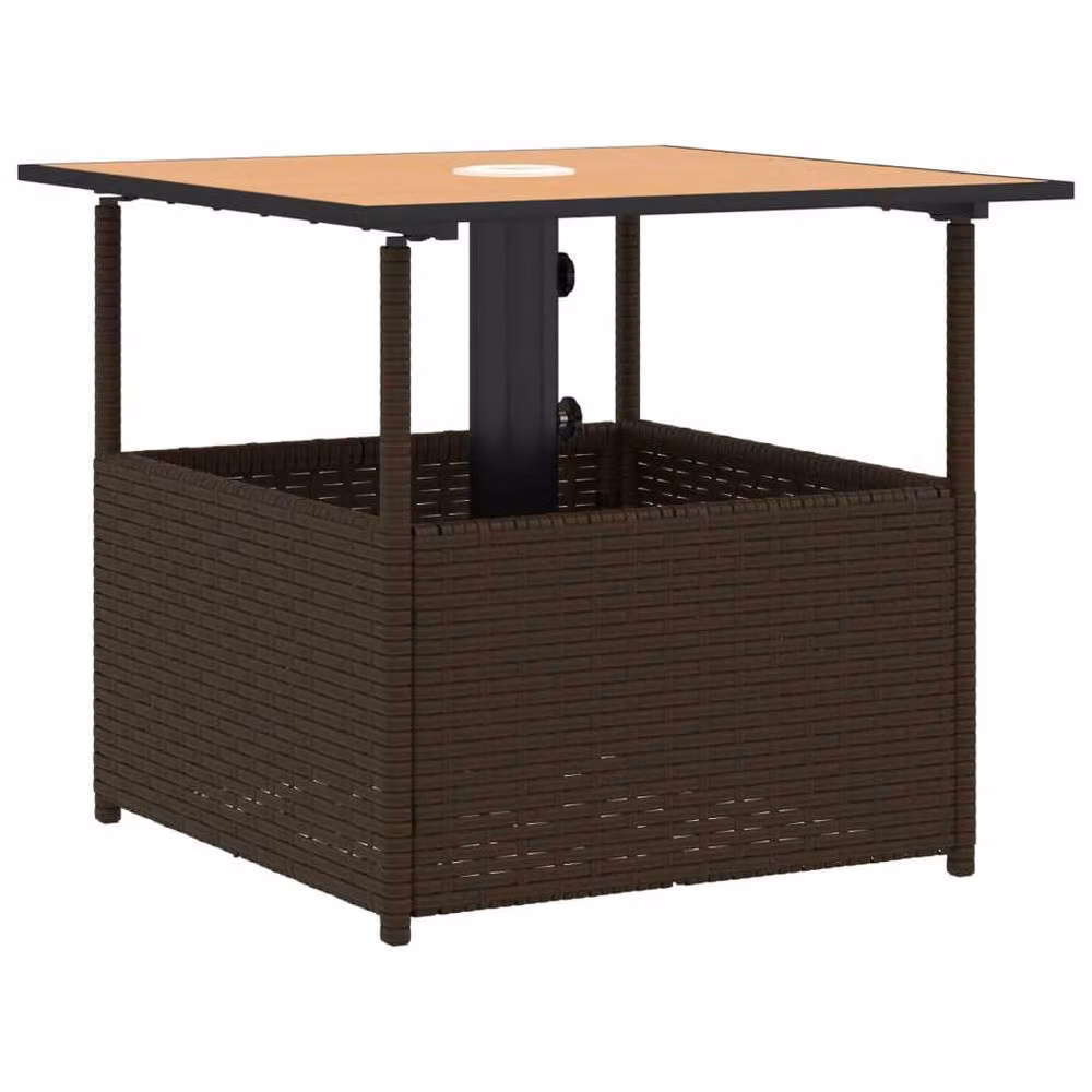 Berkfield Home Brown Poly Rattan Garden Table with Parasol Hole, W: 55 cm, D: 55 cm, H: 46.5 cm – 3