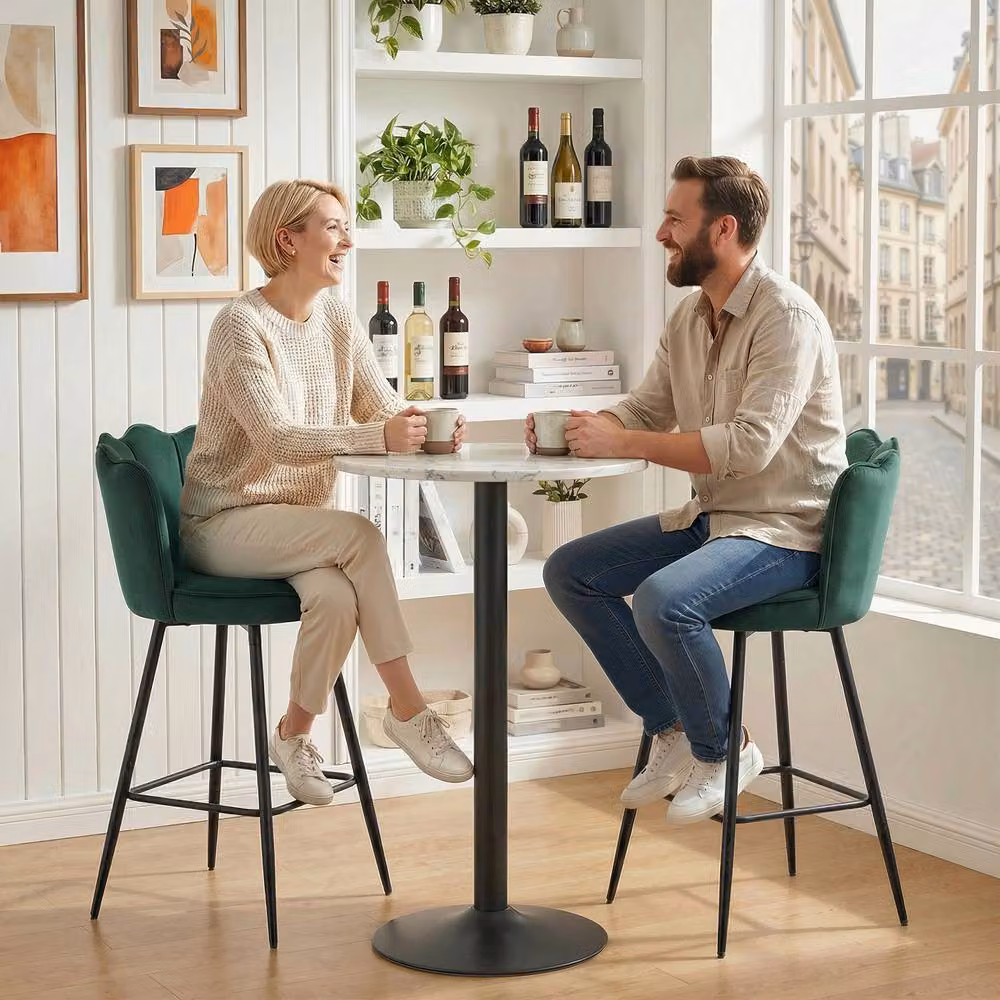 STILVORA Set of 2 Modern Velvet Bar Stools in Dark Green with Matt Metal Legs – 6