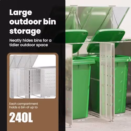 vidaXL Wheelie Bin Storage for 4 Bins in Silver Stainless Steel – 3