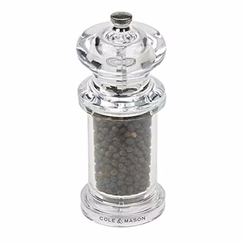 Cole & Mason Precision+ Clear Acrylic Pepper Mill with Ceramic Grinder, Height: 14 cm