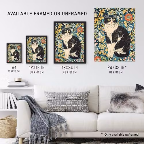 Artery8 Cat in the Flowers Portrait Animal Lover Multicolour Wall Art Paper Poster Print W/H: 46 x 61 cm – 3