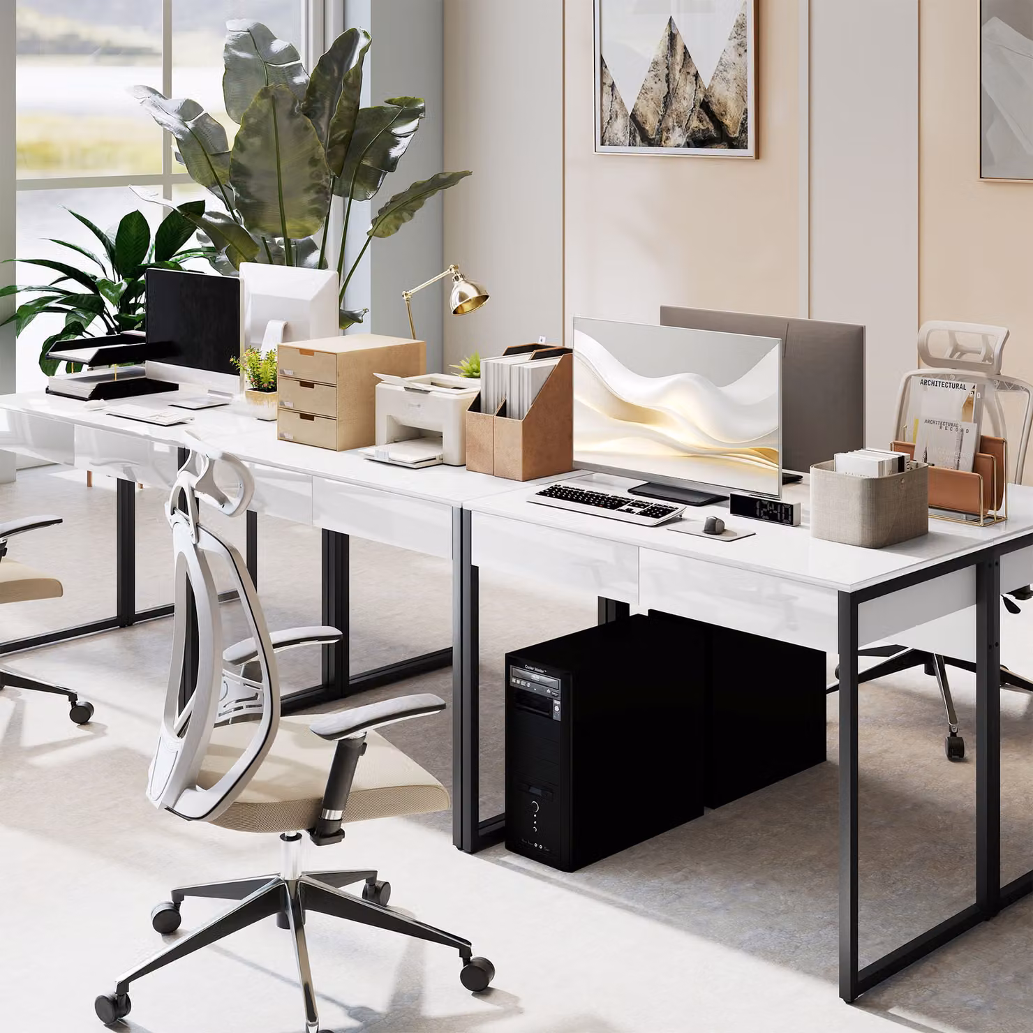 HOMCOM Modern High Gloss Writing Desk with Drawers, White, W: 100.0 cm, D: 18.6 cm, H: 75.0 cm – 7