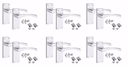 Golden Grace Scroll Latch Door Handles in Polished Chrome, 6 Sets