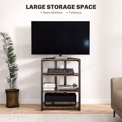 HOMCOM 4-Tier HiFi Stand Media Storage Shelf in Rustic Brown – 4