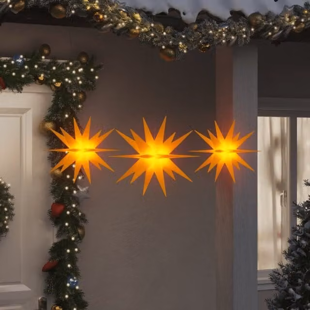 Berkfield Home Yellow LED Star Christmas Lights, 3 Piece Foldable Set