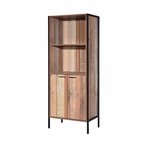 LPD Home Hoxton Industrial Style Bedroom Storage Cabinet in Brown with Wood-Effect Drawers and Metal Frame