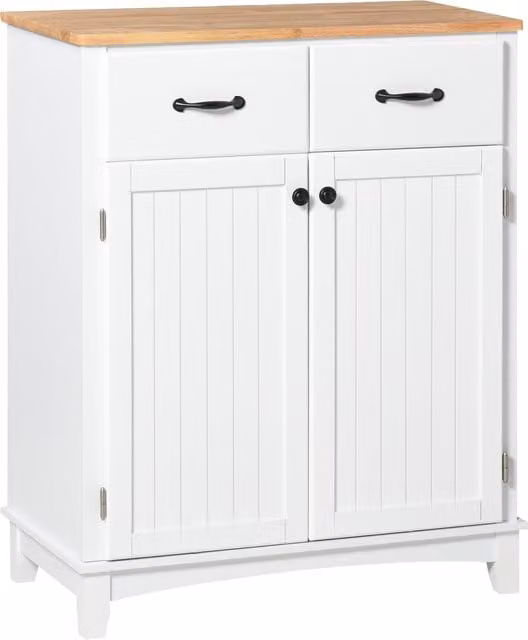 HOMCOM Modern White Wooden Kitchen Cupboard and Storage Cabinet with 2 Drawers