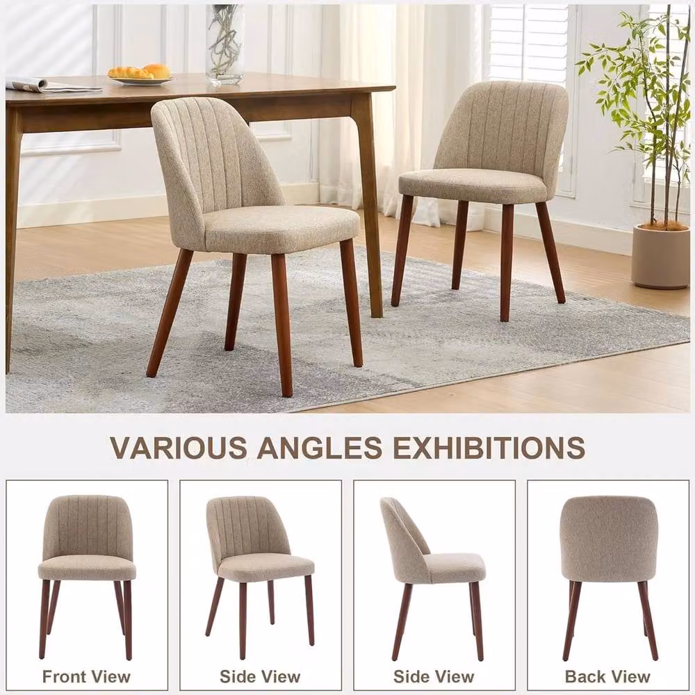 VOGREX Modern Linen Fabric Upholstered Dining Chairs in Beige – 3