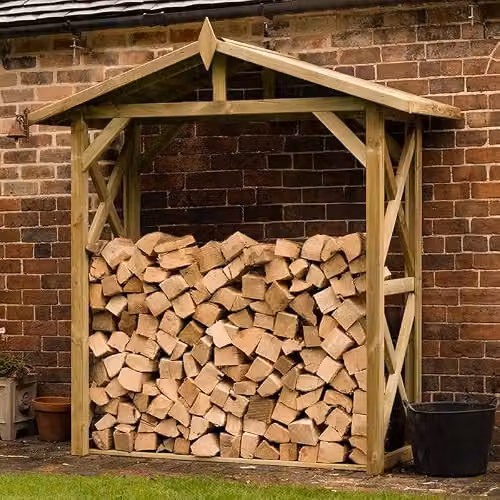 Forest Garden Large Rustic Brown Wall-Mounted Apex Log Store W/D/H: 90.0 x 59.0 x 214.3 cm – 2