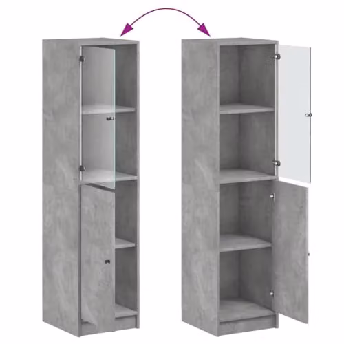 vidaXL Modern Highboard with Glass Doors in Concrete Grey, W/D/H: 35 x 37 x 142 cm – 2