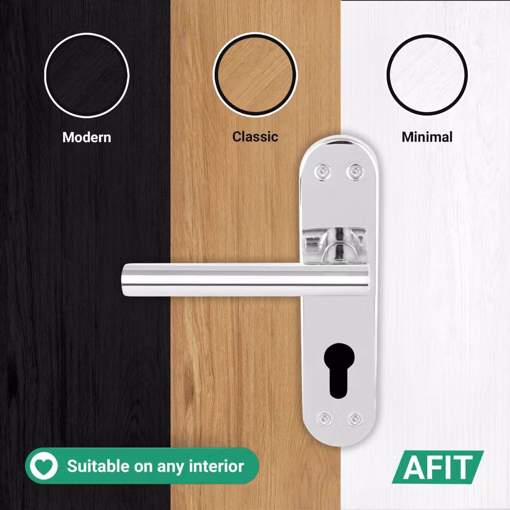AFIT Polished Chrome T-Bar Door Handle with Euro Lock, Double Cylinder and Hinges, Silver – 4