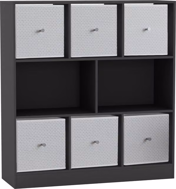 URBNLIVING 8 Cube Freestanding Bookcase in Black with 6 White Fabric Storage Drawers