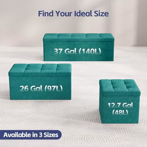 MCC Direct Foldable Upholstered Storage Ottoman Bench in Green, W: 110 cm, D: 36 cm, H: 36 cm – 5