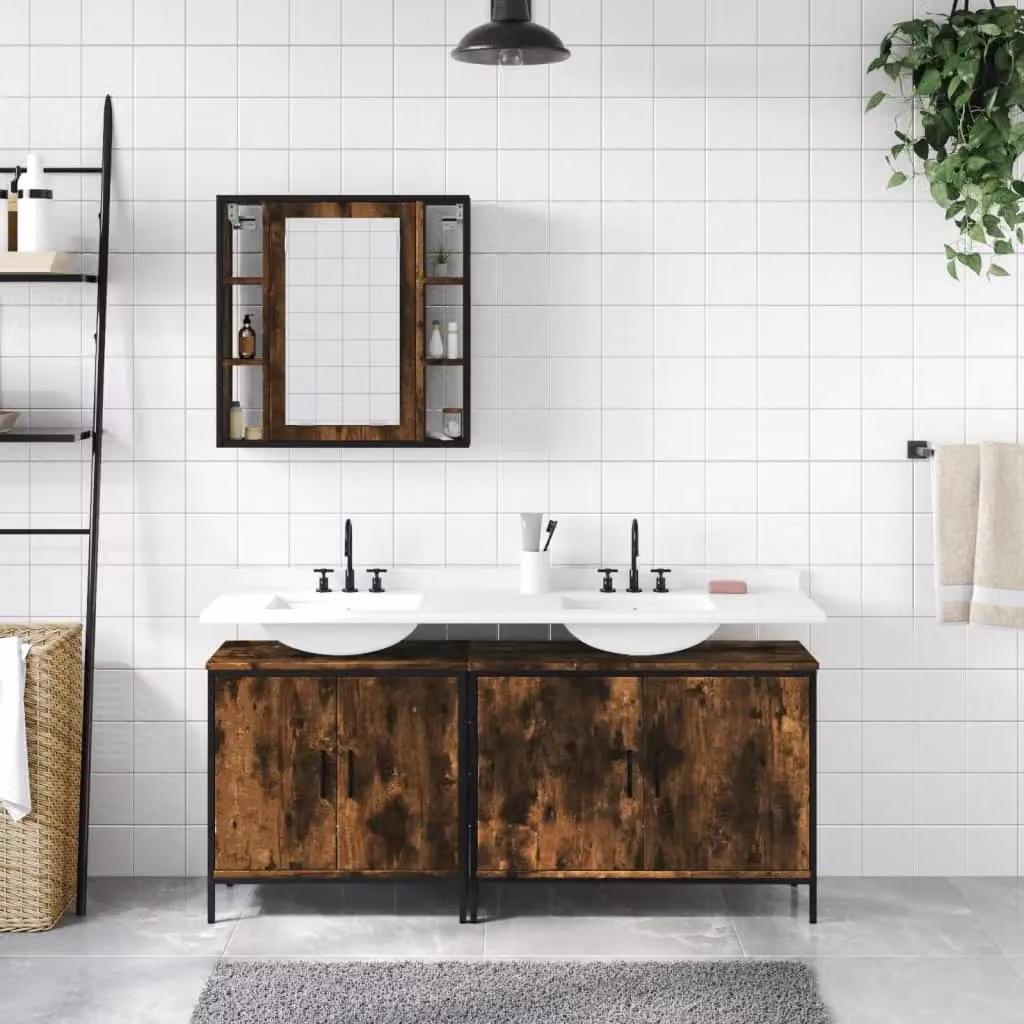 Berkfield Home 3 Piece Smoked Oak Bathroom Cabinet Set in Brown – 2