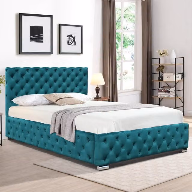 Comfy Living Chesterfield Tufted Velvet Upholstered Bed Frame, Green, W/D/H: 180 x 200 cm