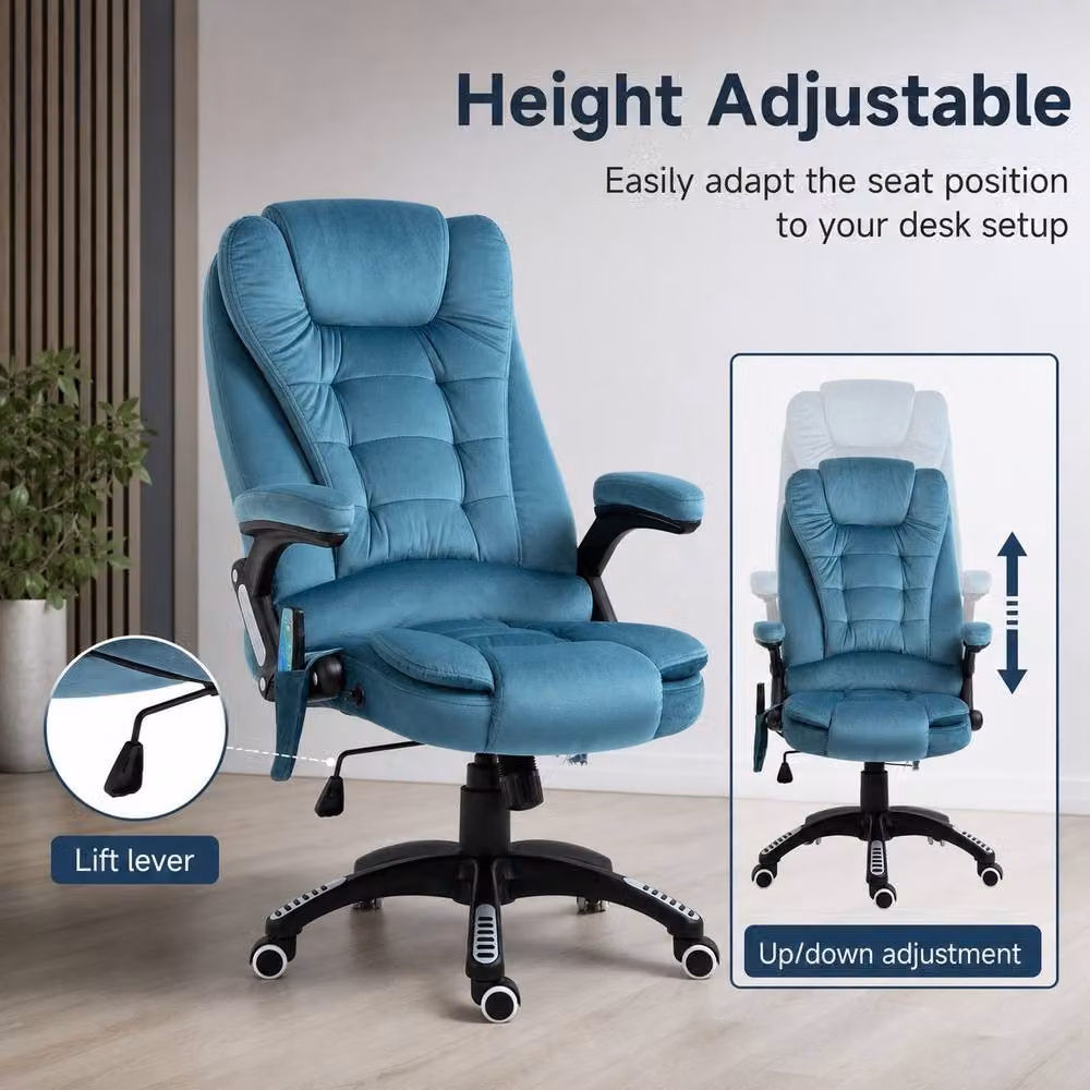 STILVORA Blue Velvet Swivel Task Chair with Headrest and Armrests – 5