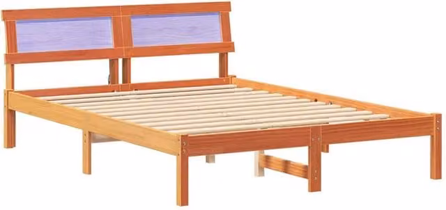 Berkfield Home Solid Pine Bed with Headboard and LED Strip Lights, Wax Brown, W: 135 cm, L: 190 cm