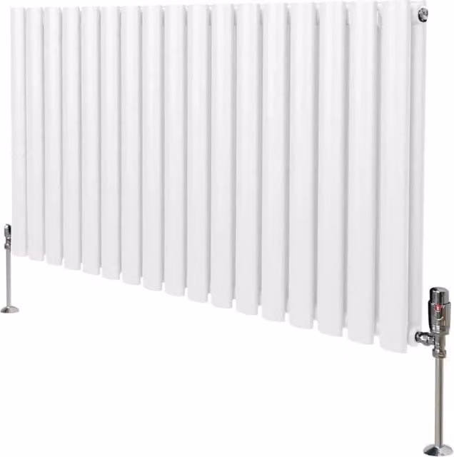 Monstershop Oval Column Radiator with Thermostat Head and Valves, White, H: 102 cm, W: 60 cm