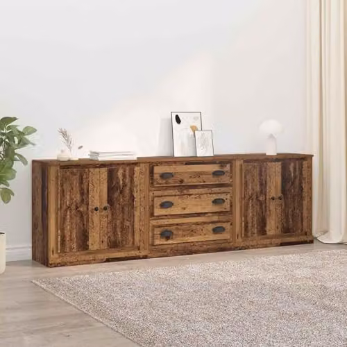 vidaXL Set of 3 Modern Sideboards in Old Wood Brown, W: 210 cm, D: 35.5 cm, H: 67.5 cm – 2