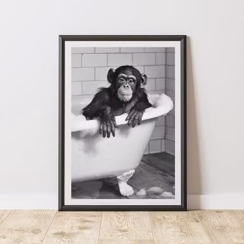 60 Second Makeover Monkey In The Bath Animal Print Paper Poster, A3