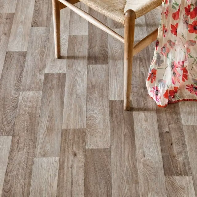 Camargue Vinyl Flooring UK Dark Beige Wood Effect Sheet, W 300 cm x D 300 cm