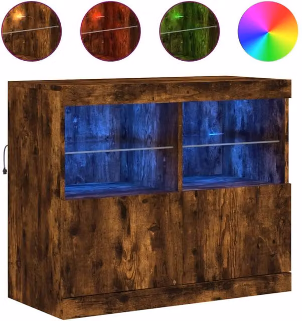 Berkfield Home Modern Sideboard with Integrated LED Lights in Smoked Oak Brown, W: 81 cm, D: 37 cm, H: 67 cm