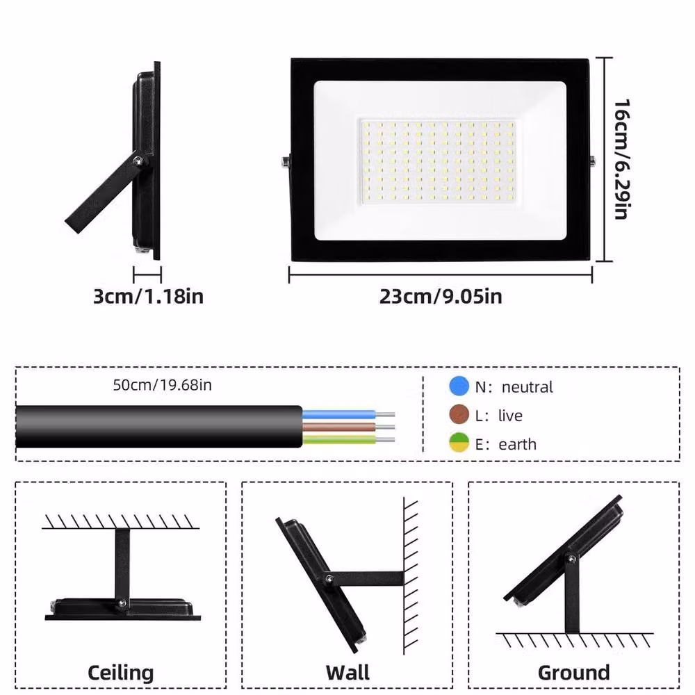 SPETLEK 2 Pack 100W LED Outdoor Flood Lights in Black Aluminium for Garden and Yard – 2