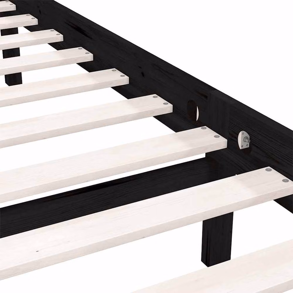 Berkfield Home Modern Black Solid Pinewood Bed Frame W/D/H: 200 x 200 x 69.5 cm – 4