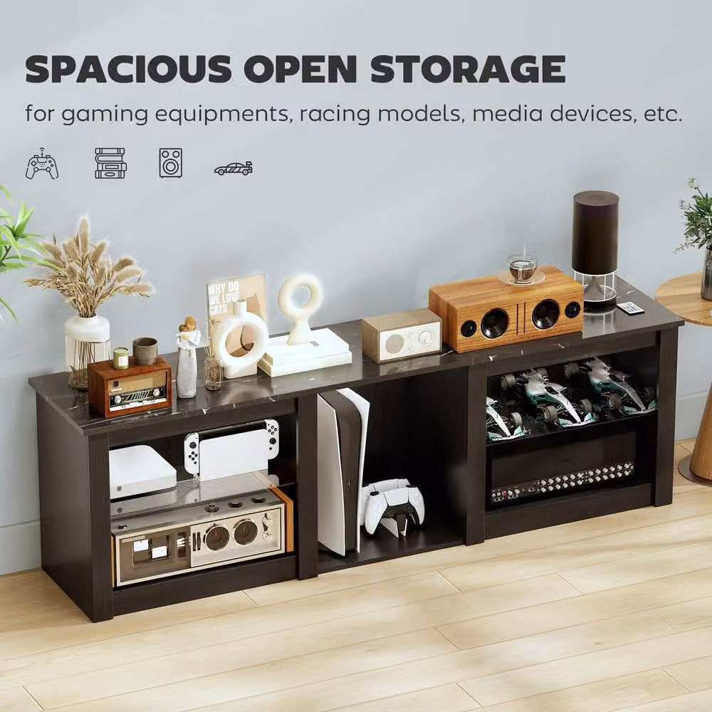 STILVORA Modern Black TV Stand with Integrated LED Lighting and Media Storage Compartments – 5