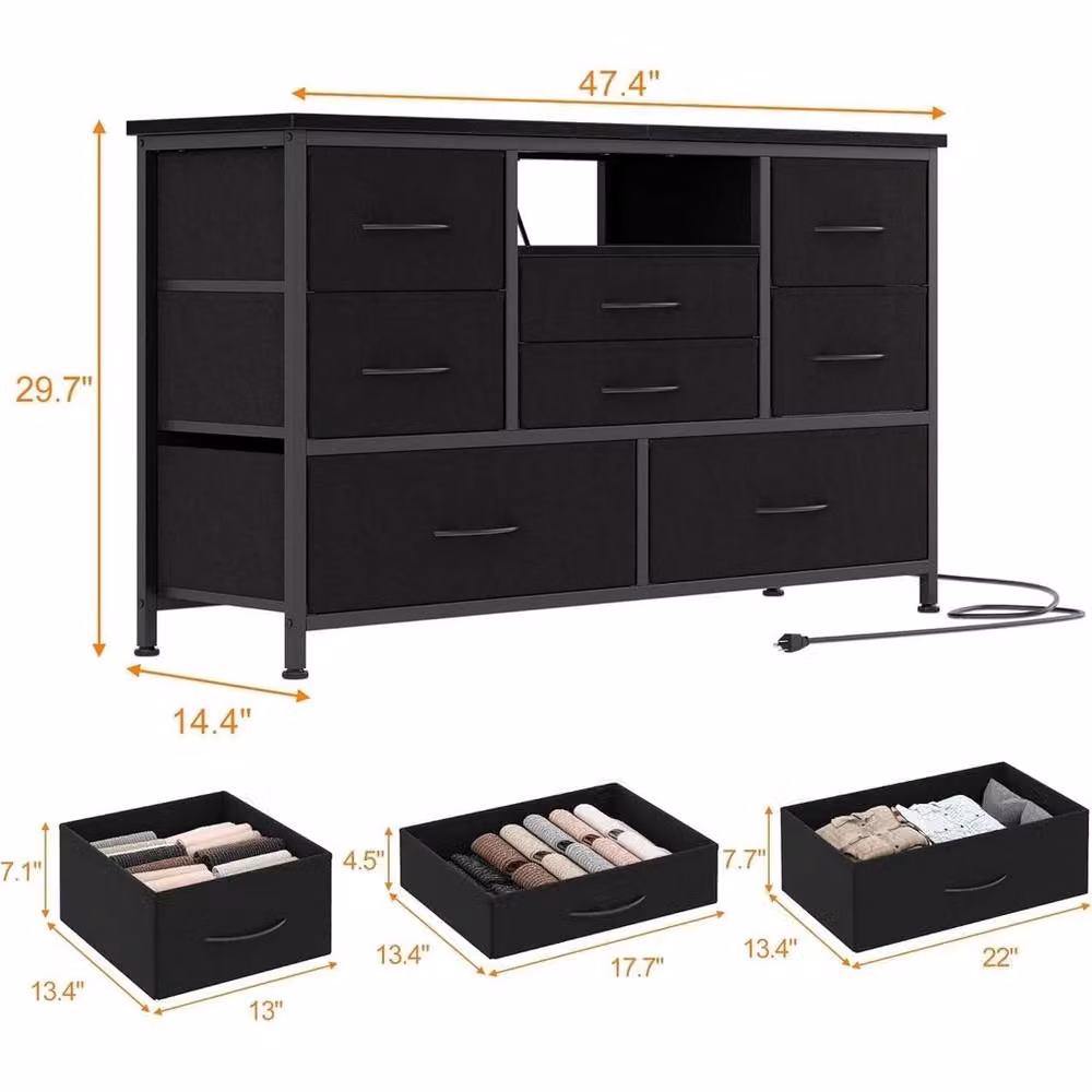 KORVIXA Black 8 Drawer LED Dresser and TV Stand with Integrated Lighting, Width: 100 cm – 2