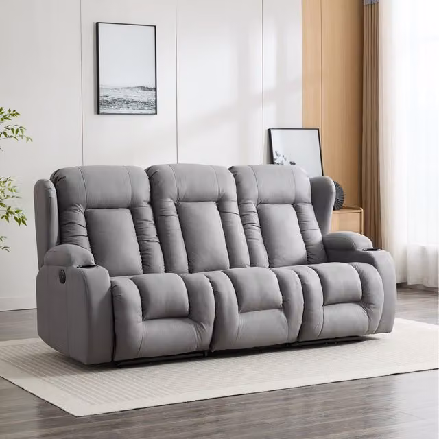 More4Homes Caesar Electric High Back Luxury 3 Seater Recliner Sofa in Grey