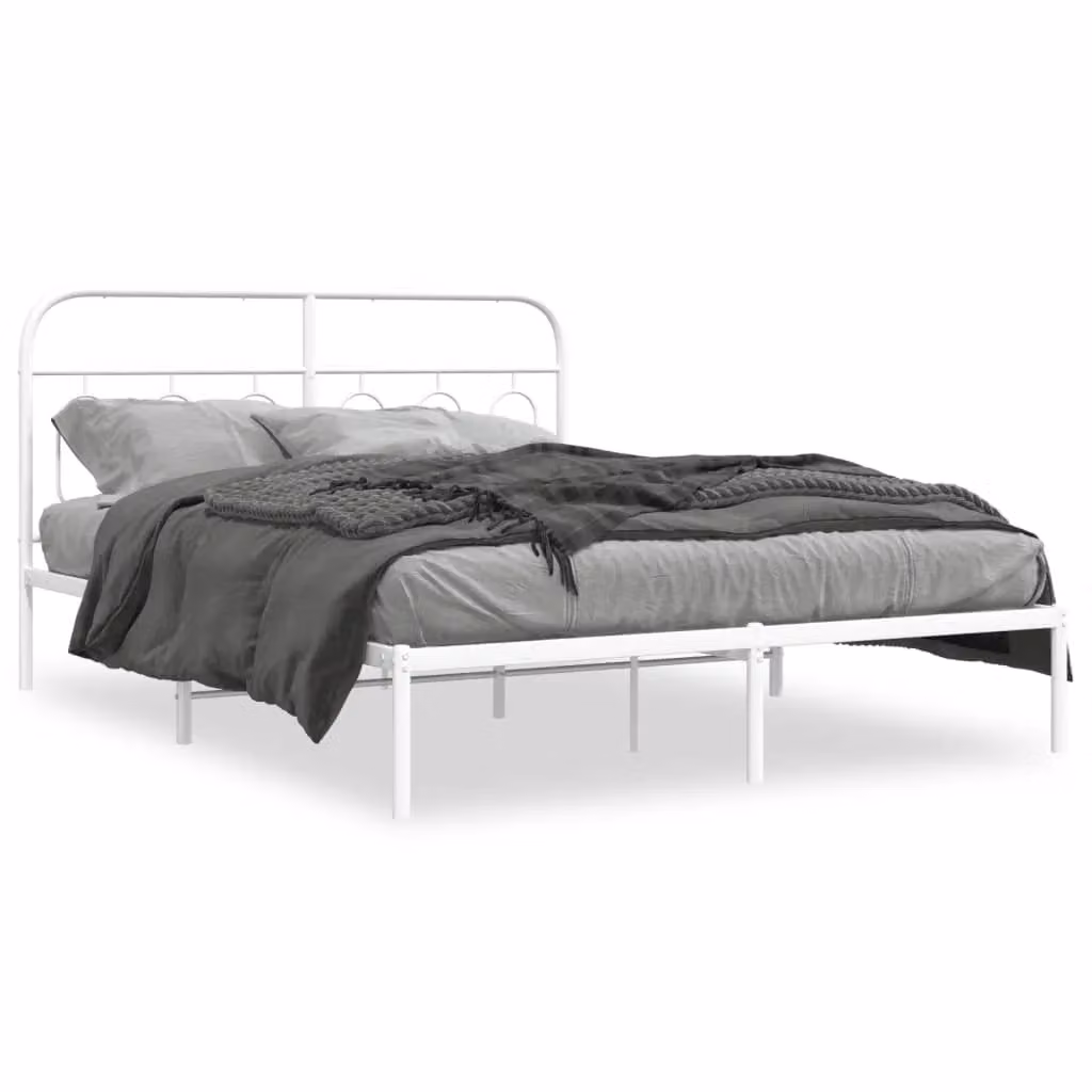 Berkfield Home Metal Bed Frame with Headboard, White, W/D/H: 140 x 190 cm – 2