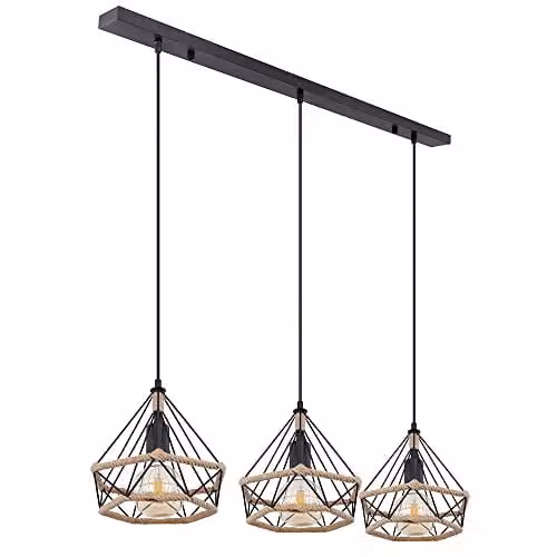 Globo Lighting Bar Pendant Ceiling Light with 3 Hangers in Black and Brown