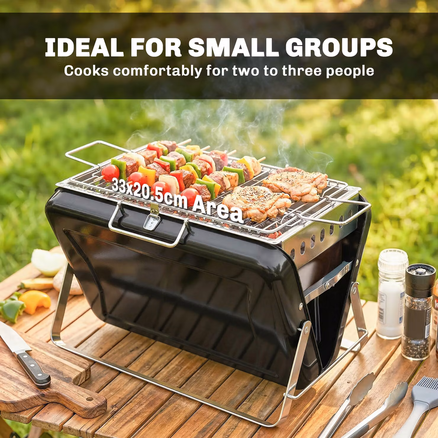 Outsunny Black Portable Charcoal BBQ Grill with Tilting Grate and Stainless Steel Tabletop – 6