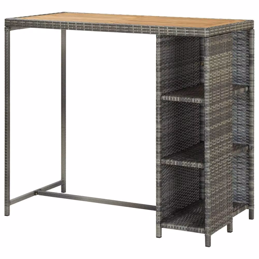 Berkfield Home Durable Grey Poly Rattan Bar Table with Storage Rack and Acacia Wood Top, W/D/H: 120 x 60 x 110 cm – 2