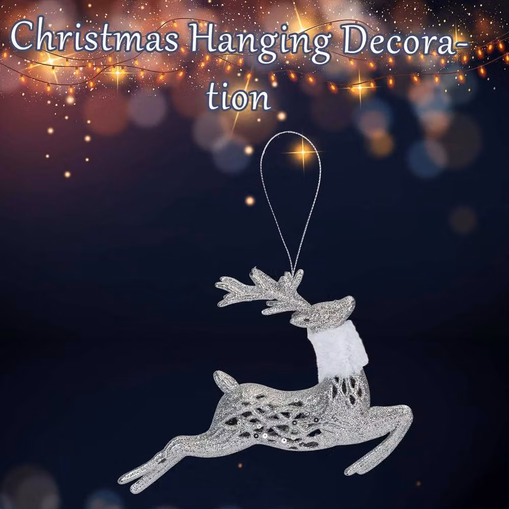 VFM e-Store Silver Glitter Reindeer Hanging Christmas Decoration, 17 x 20 cm – 2