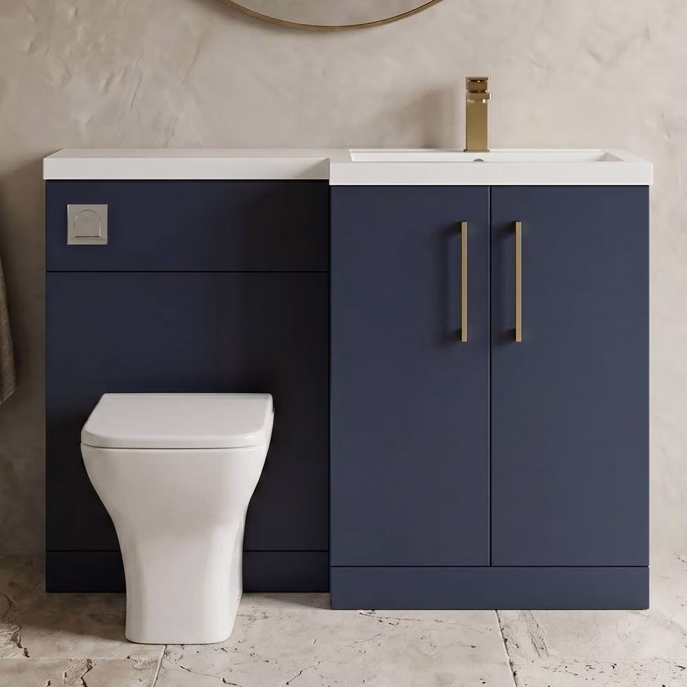 Balterley Modern Blue Right-Hand Vanity and WC Unit Combination with Brushed Brass Details, W: 110 cm, H: 84 cm – 6