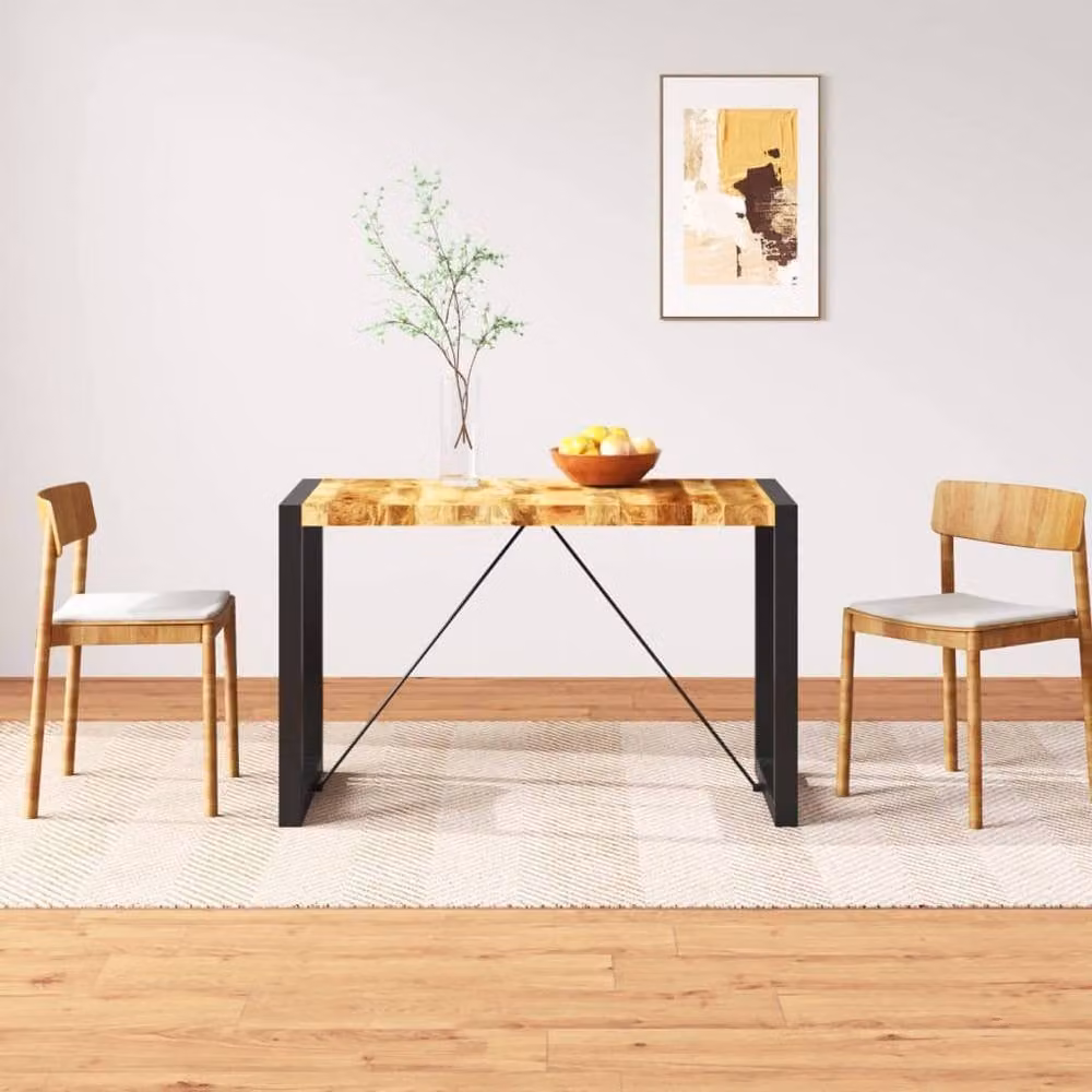 Berkfield Home Beautiful Rectangular Rustic Mango Wood Dining Table in Brown and Black, W/D/H: 120 x 60 x 76 cm – 2