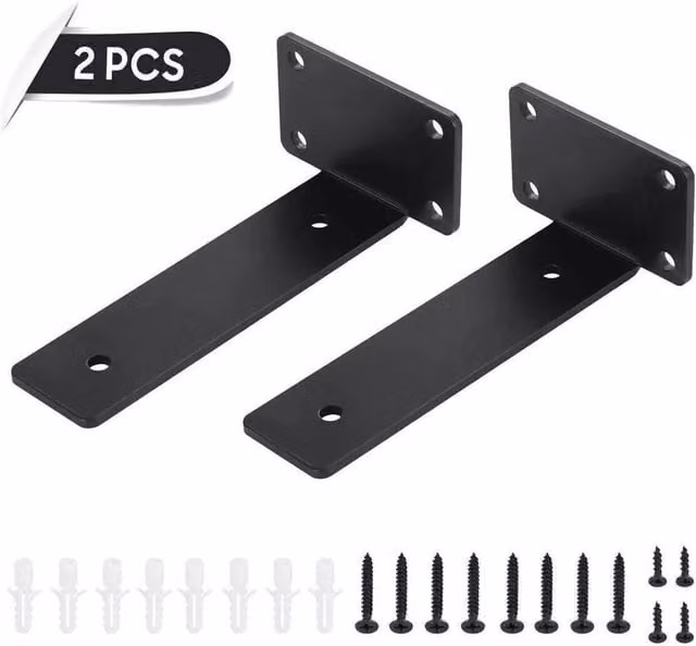 SPETLEK Black Iron Floating Shelf Brackets, 2 Pack, 15 cm