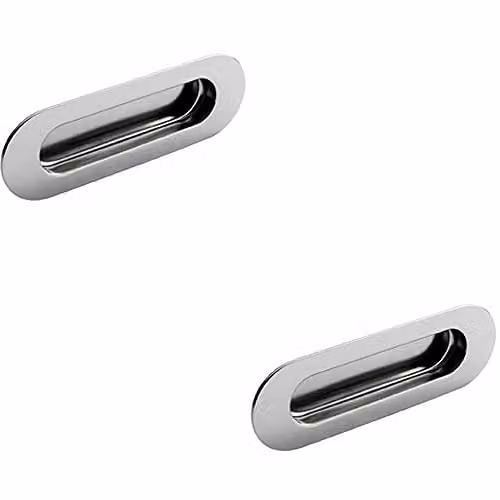 Loops 2 Pack Low Profile Recessed Flush Pull Handles in Bright Stainless Steel, W: 12.0 cm, D: 4.1 cm, H: 1.3 cm