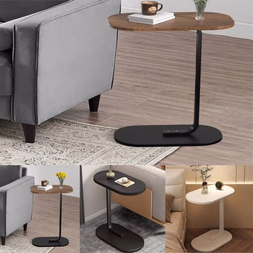 FORGEVIO Walnut C-Shaped Sofa Side Table in Brown – 5