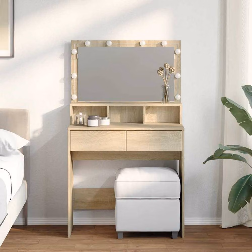 Berkfield Home Sonoma Oak Dressing Table with LED in Light Brown, W: 80 cm, D: 41 cm, H: 134.5 cm – 2