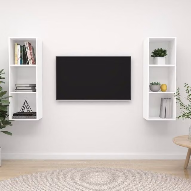 Berkfield Home Set of 2 Wall-mounted TV Cabinets in White Matt MDF
