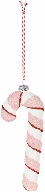 KDMD Pink and White Striped Candy Cane Christmas Hanging Decoration, 2 Pack, Height: 14.5 cm