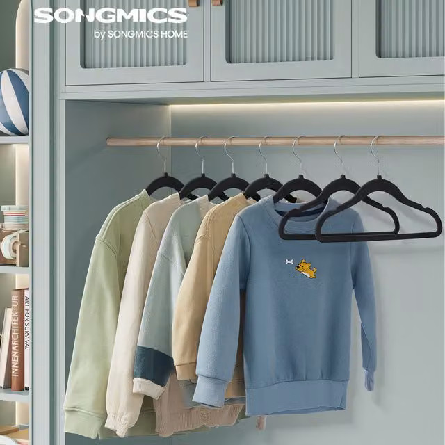 SONGMICS Non-Slip Velvet Baby Hangers with 360 Degree Swivel Hooks, Black, 2.4kg