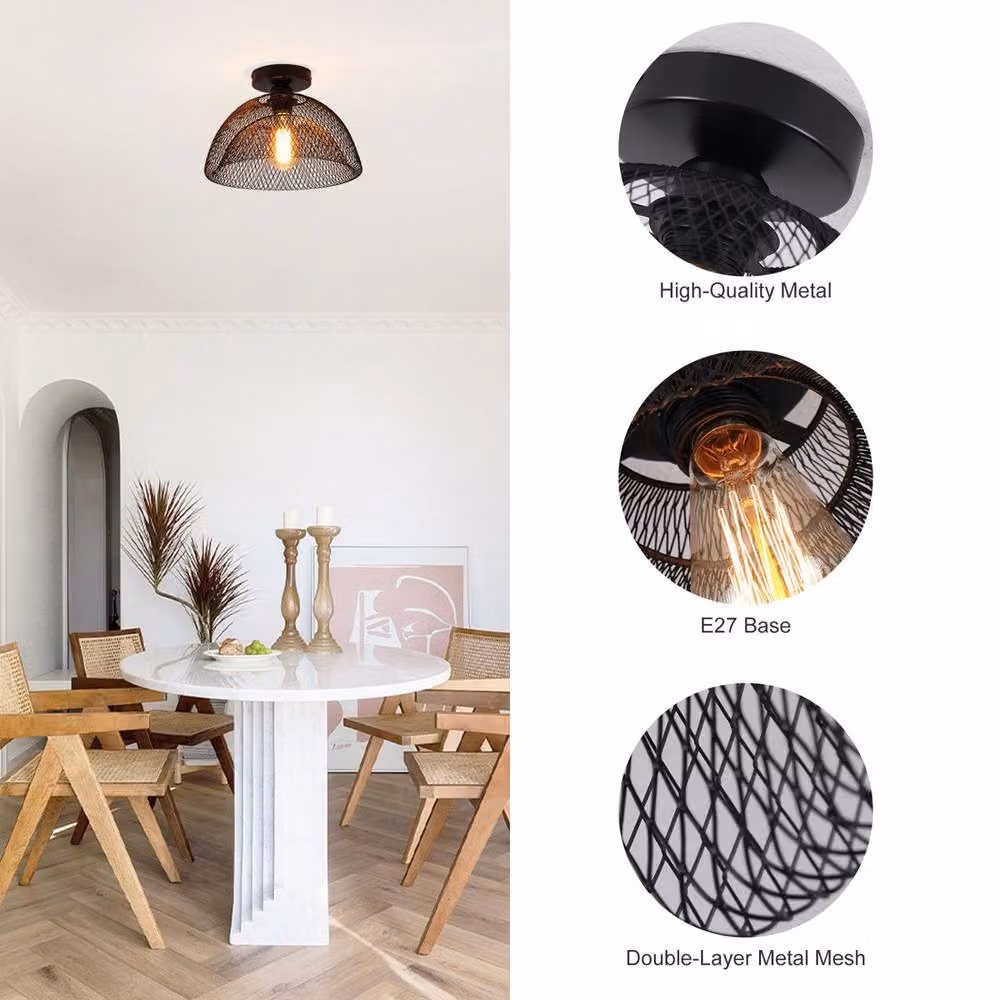 Garwarm Modern Farmhouse Semi Flush Mount Ceiling Light in Black and Multicolour Metal with E27 LED Bulb – 4