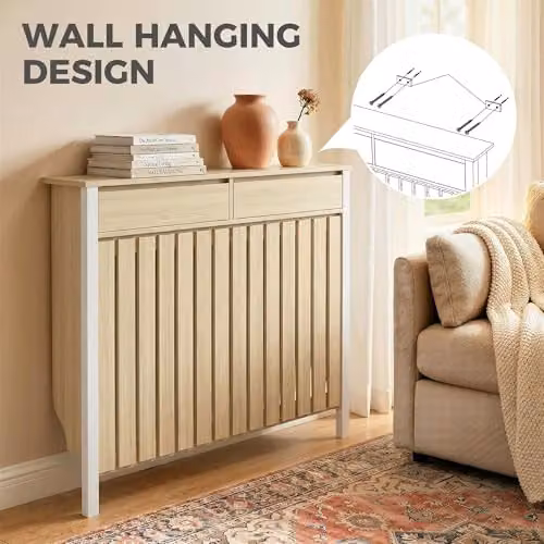 HOMCOM Large Radiator Cover with Drawers in Oak, W/D/H: 119 x 19 x 93 cm – 2